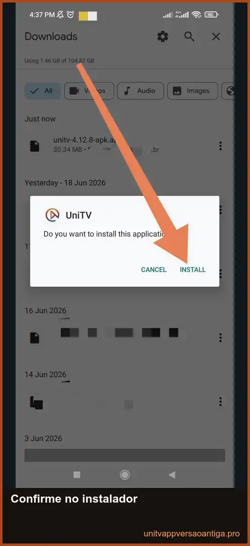 UniTV APK versão antiga: download para Android e TV Box 9 Tela do Android para confirmar a instalação manual do UniTV APK