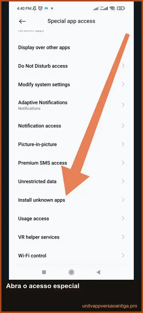 UniTV APK versão antiga: download para Android e TV Box 6 Menu de acesso especial para instalar apps desconhecidos no Android