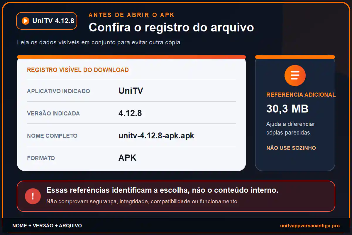 Infográfico para conferir o arquivo UniTV 4.12.8 antes da instalação